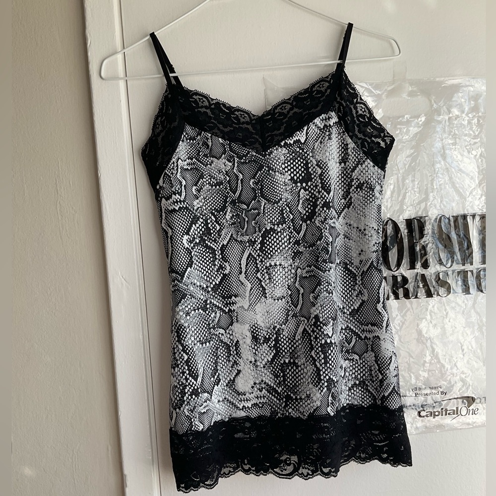 NWT WHBM Black snake print XS trim lace cami top